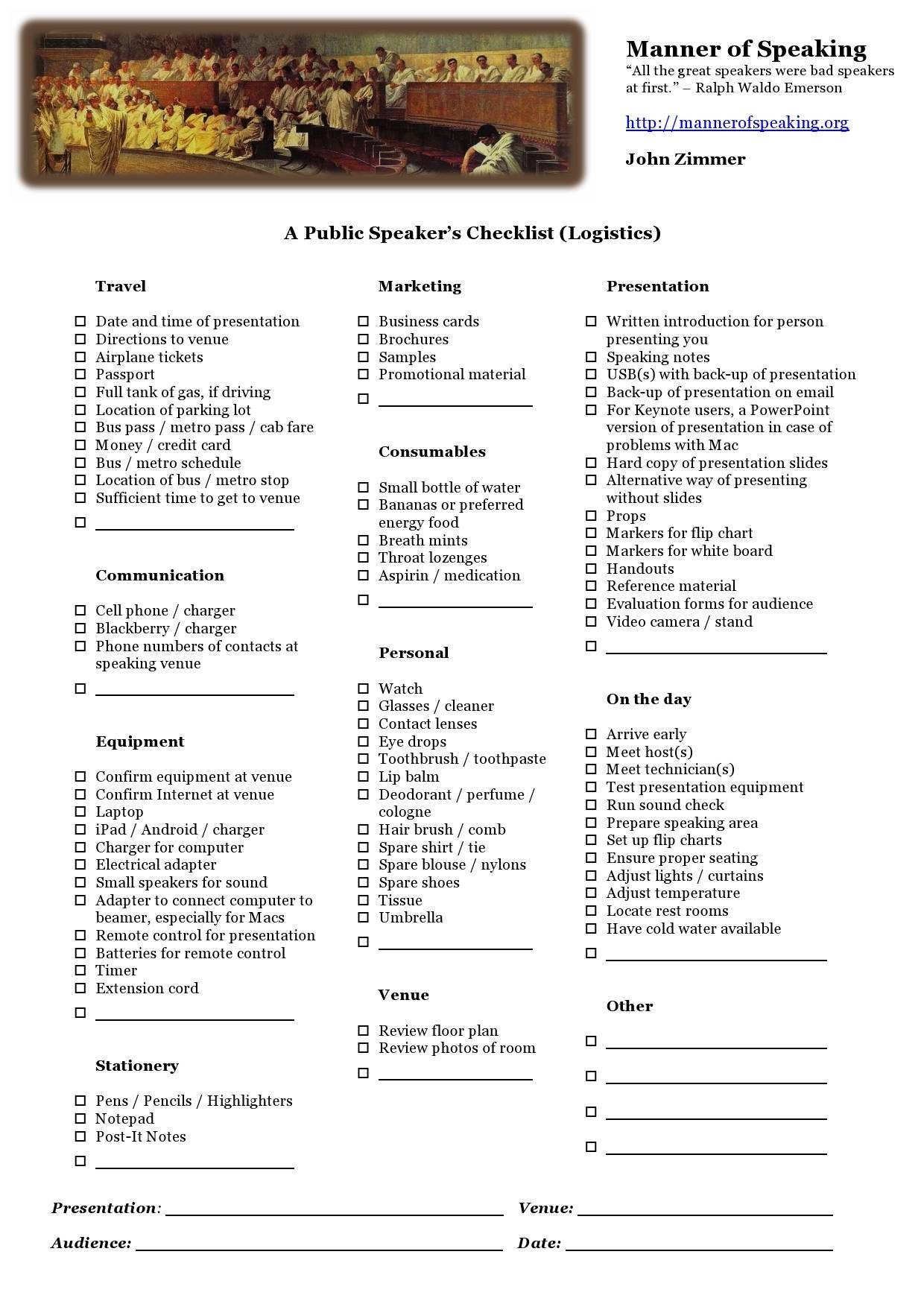 A Public Speaker's Checklist Free PDF File Manner of speaking